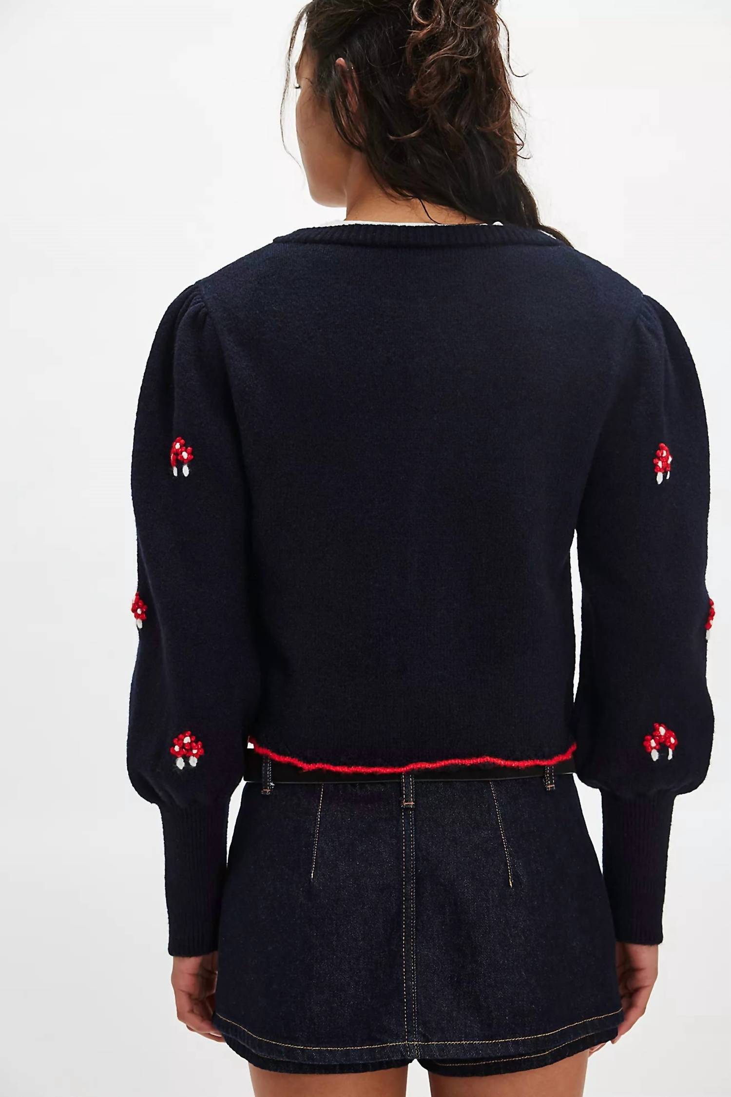 Free People Nonna Knit Sweater Cardigan in navy blue - women's cardigan - detail view