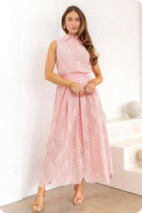 Strut & Bolt - Rosalind Scalloped Eyelet Lace Shirt & Midi Skirt Set