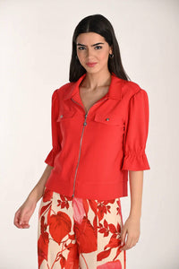 Frank Lyman - Saralynn Short Sleeve Zipper Front Top