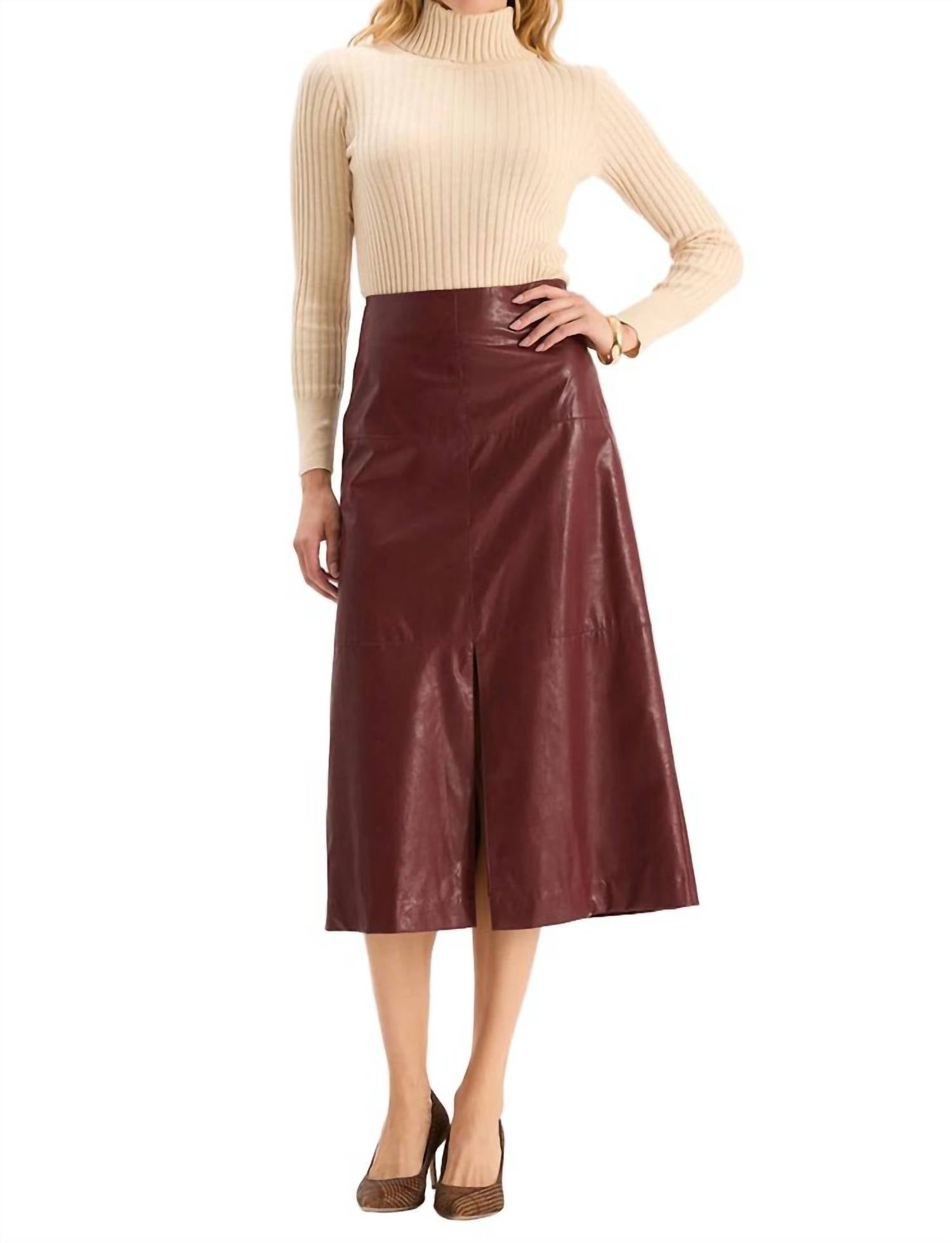 Tyler Boe Phoebe Vegan Leather Skirt in cabernet - women's skirt