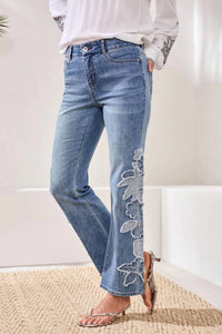 Tribal - Sophia Curvy Flare Jeans With Denim Applique