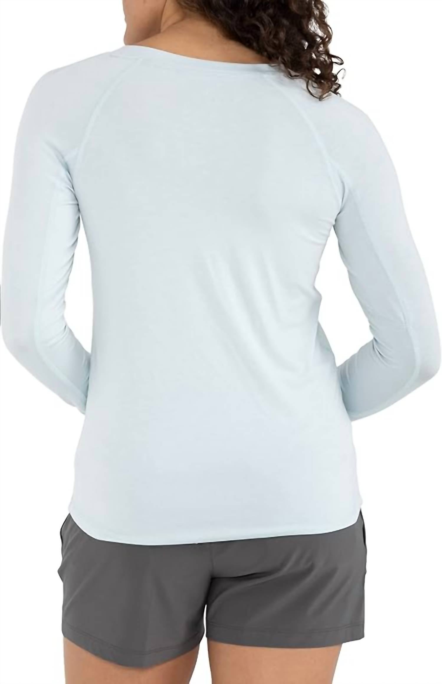 FREE FLY Women's Bamboo Shade Long Sleeve Top in tide pool - women's long sleeve top - detail view