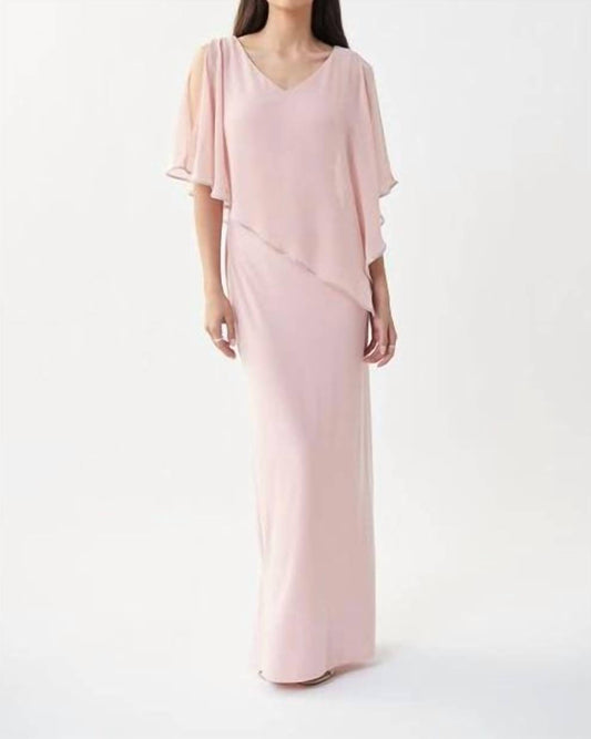 Joseph Ribkoff - Silky Knit Chiffon Layered Gown With Cape