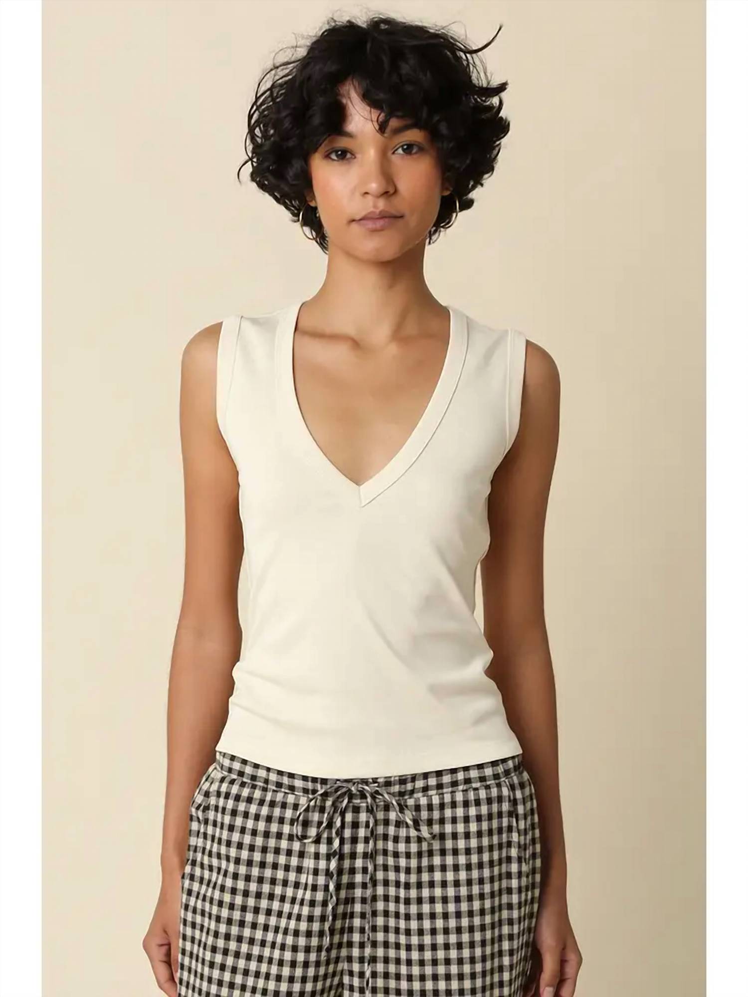 Olivaceous - Kendall V-neck Fitted Tank Top