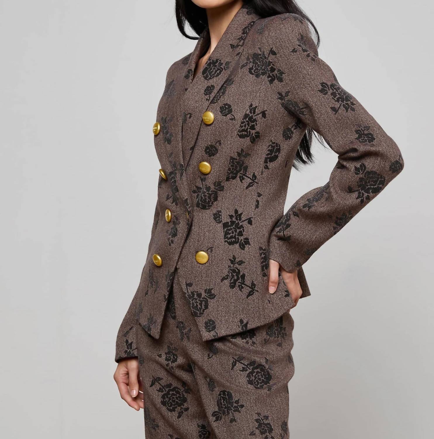 L'Agence - Bethany Flocked Herringbone Blazer