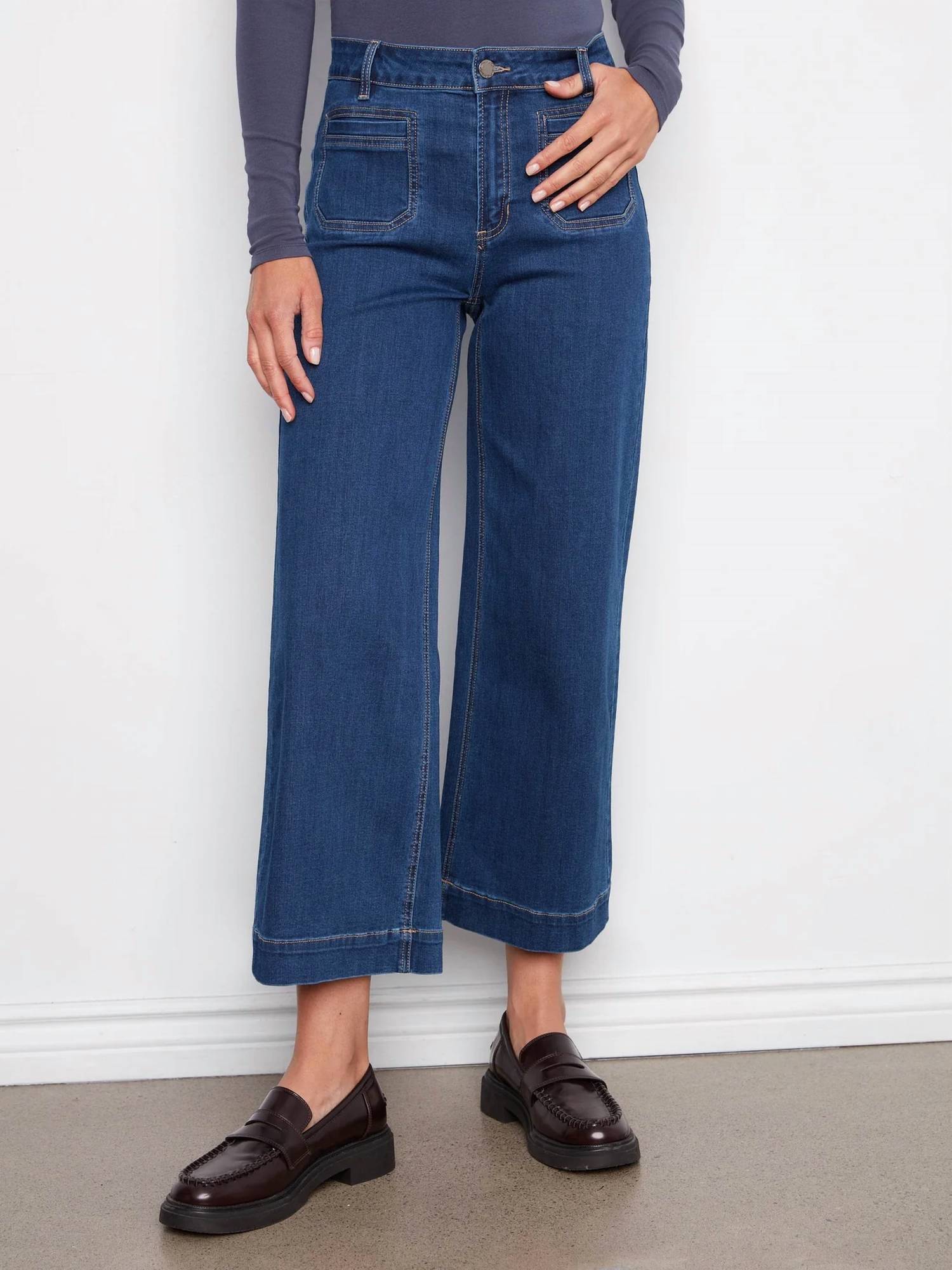 Charlie B - Cropped Flare Patch Pockets Jeans
