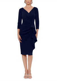 Xscape - V-neck Side Ruffle Sheath Dress