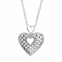 Gold & Honey - Women's Sterling Silver Quilted Drop Heart Earrings And Pendant Necklace Set