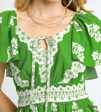 Umgee - Floral Ruffle Trim Tiered Mini Dress
