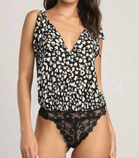 Free People Cheeta Cowl Neck Bodysuit in black combo - women's shirt