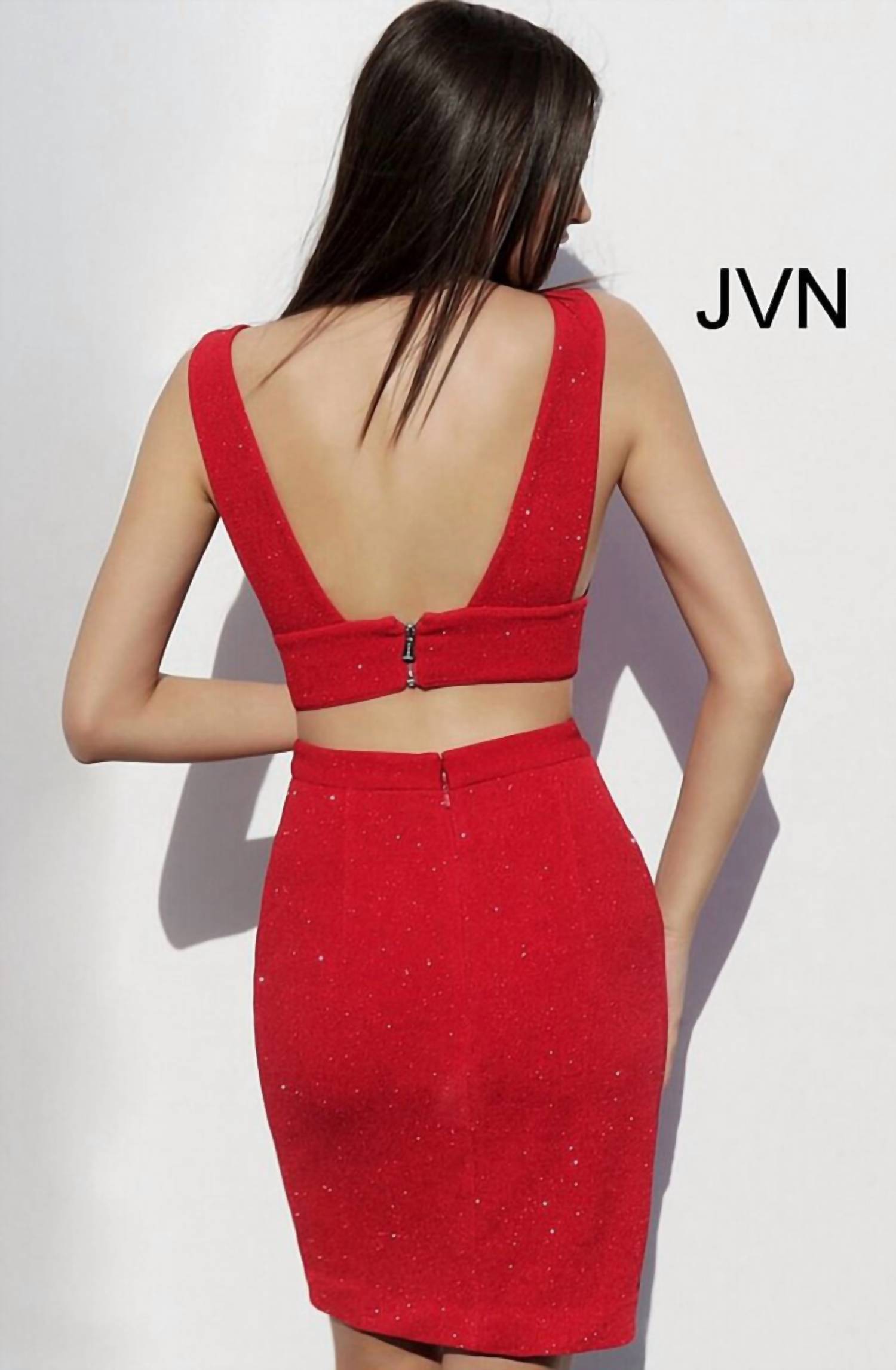 Jovani - Two Piece Fitted Glitter Short Dress