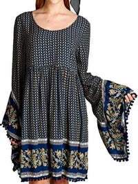 Velzera - Paisley Print Bell Sleeve Dress - Plus