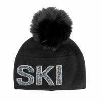 Mitchie'S Matchings - Women's Knit Ski Beanie With Crystals & Fox Fur Pom Pom