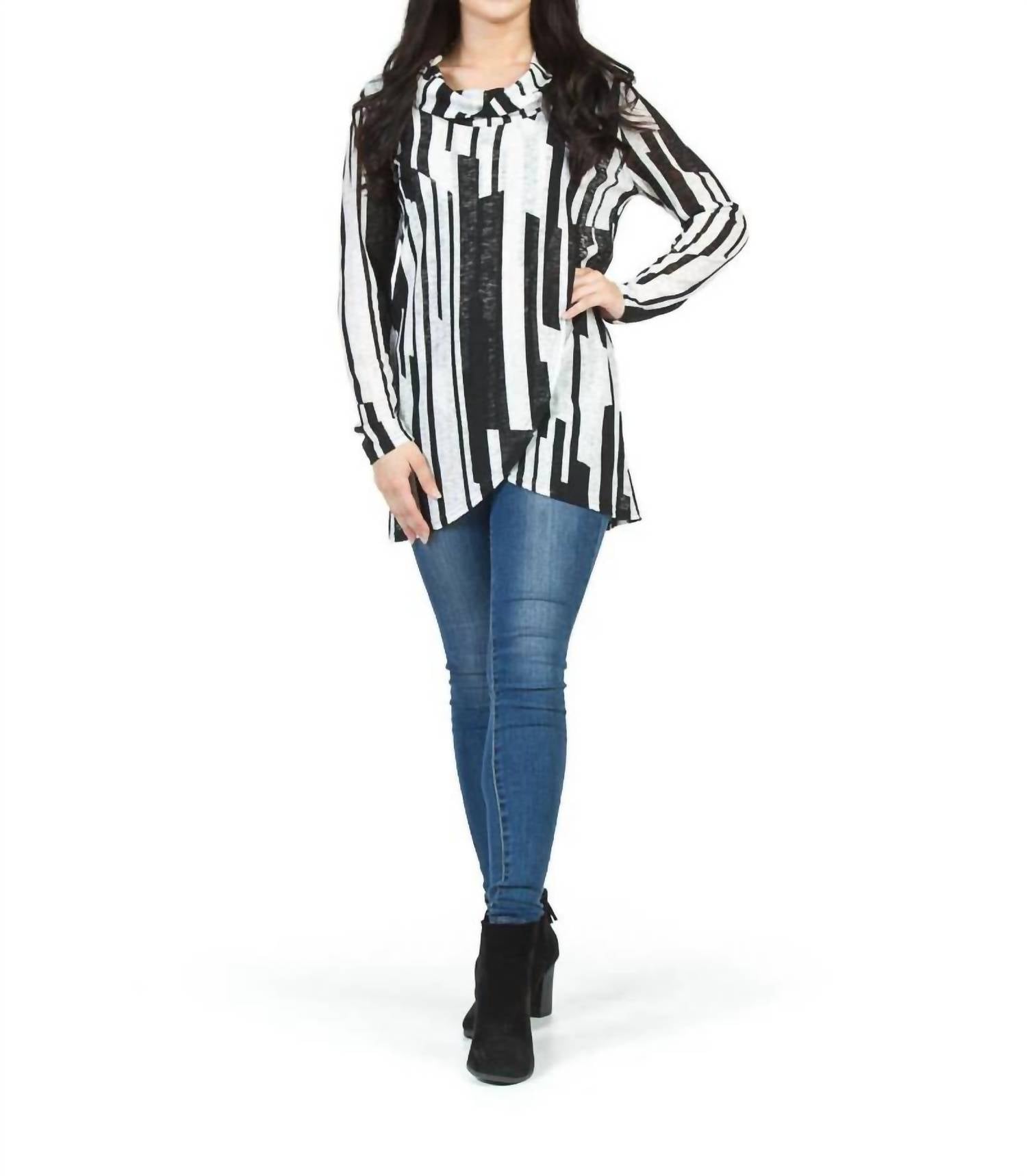 Papillon - Linear Print Cowl Neck Sweater