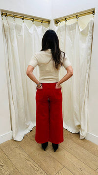Autumn Cashmere Women's Solid Cropped Short Sleeve Polo Top in porcelain - women's t-shirt - detail view