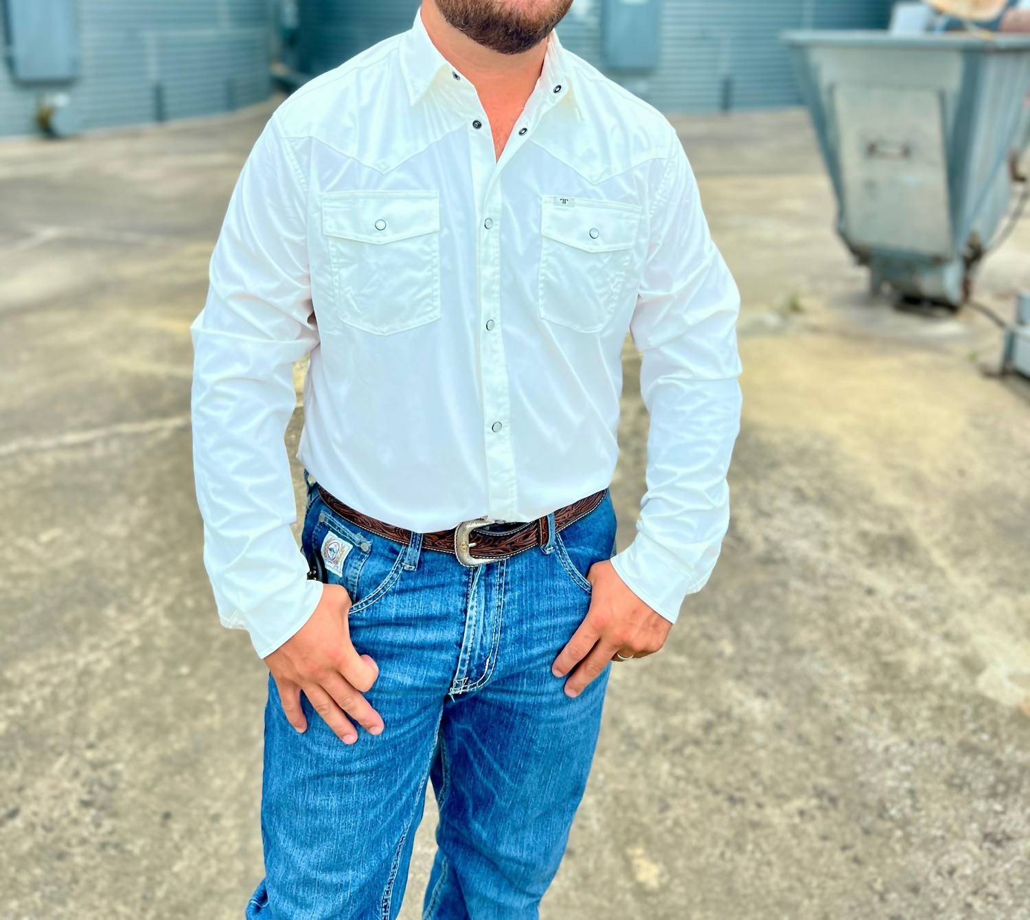 Ferrell Core Pearl Snap Long Sleeve Shirt in white - men's shirt - detail view