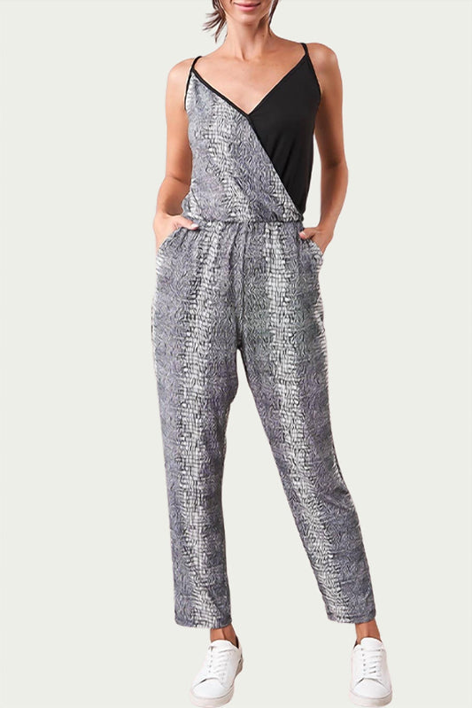 SHELA WRAP-EFFECT TWO-TONE STRETCH-JERSEY JUMPSUIT