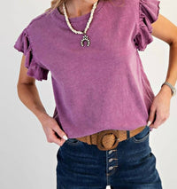 Easel - Wing Sleeve Mineral Washed Cotton Knit Top