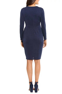 London Times - Pleated Waist Faux Wrap Dress