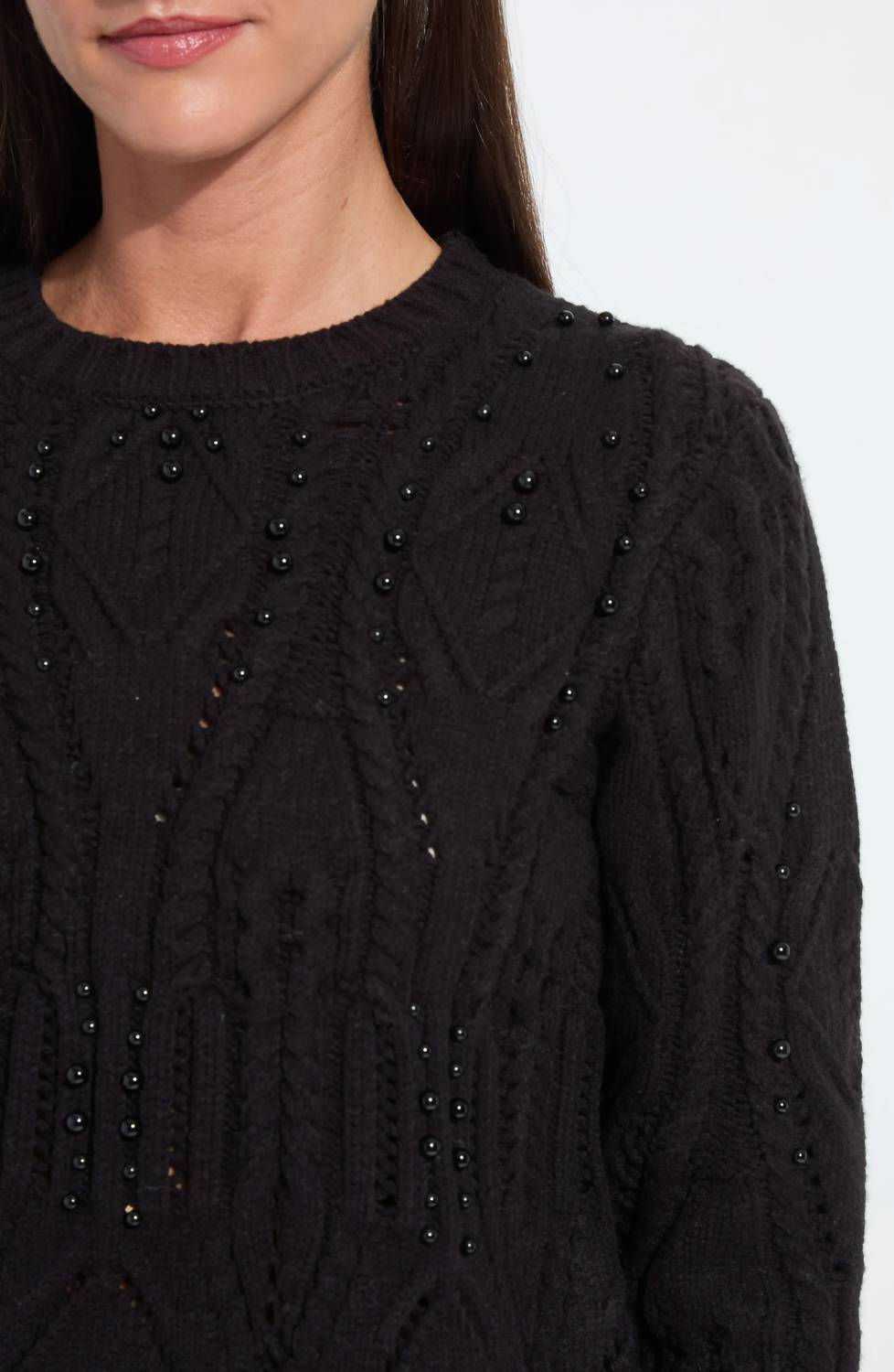 Lysse Eliza Cozy Embelished Cable Sweater in black - women's sweater - alternate view