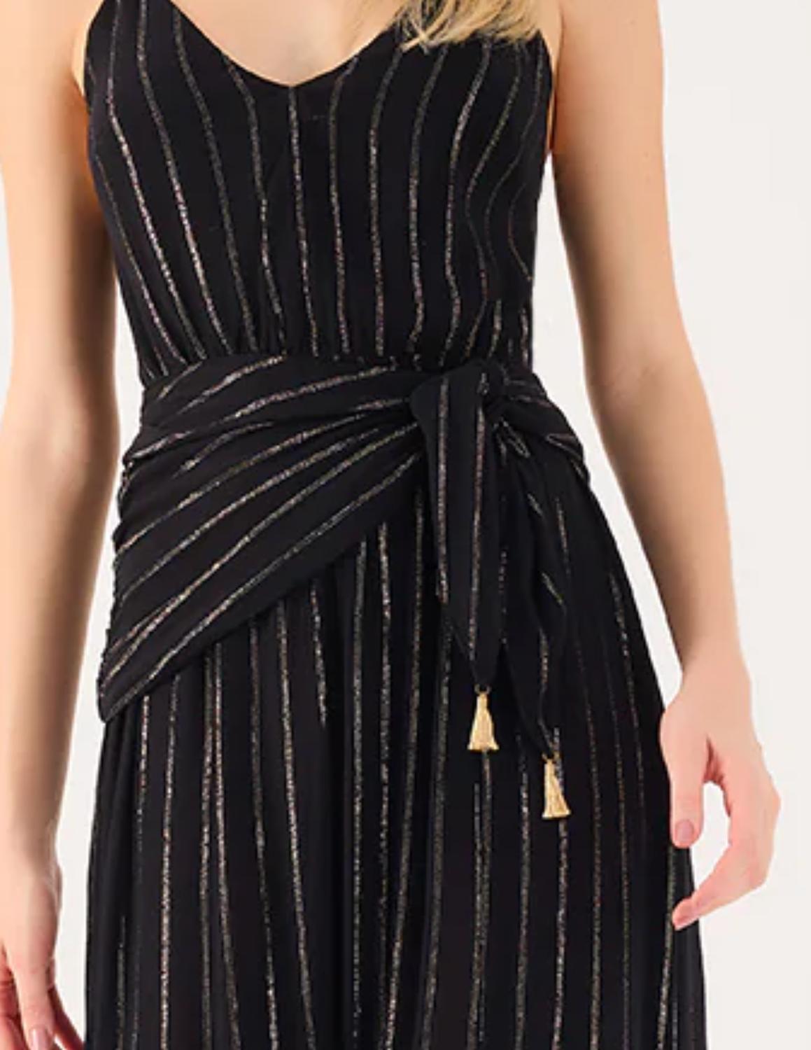 Dress To - Long Lurex Dress With Tie Belt