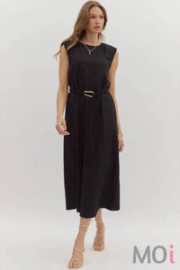 Entro - Muscle Shoulder Slit Hem Midi Dress