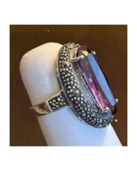 P & K Jewelry Women's Sterling Marcasite Ring in purple silver - women's jewelry