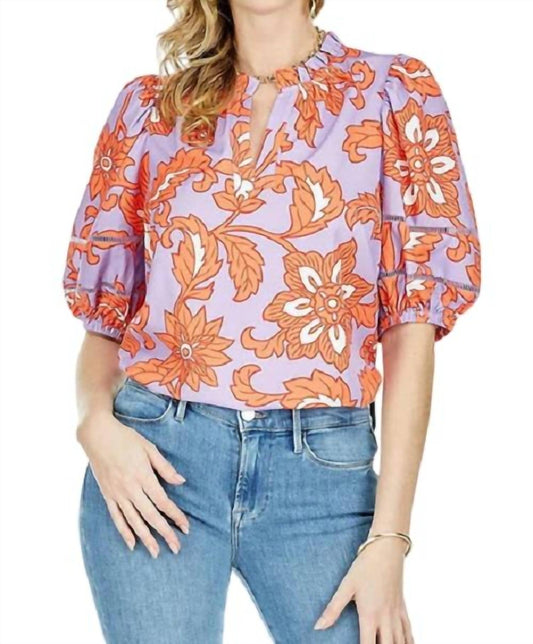 Jade - Puff Sleeve Trim Placket Top