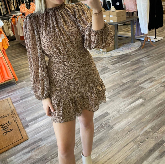 Olivaceous - Smocked Long Sleeve Dress