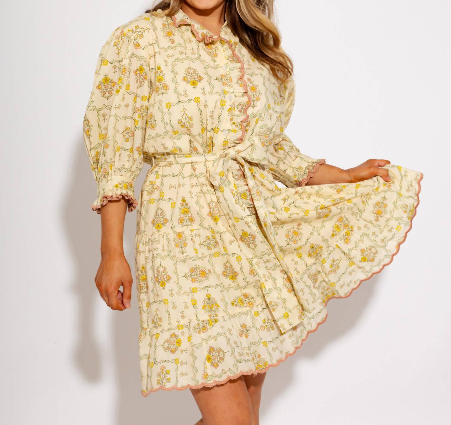 Ivy Jane Trellis Flowers Mini Dress in warm ivory - women's dress
