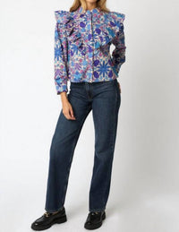 OLIVACEOUS Floral Ruffled Button Down Top in purple - women's blouse