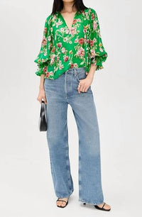 Alice + Olivia - Moranne Tie Neck Ruffle Sleeve Top