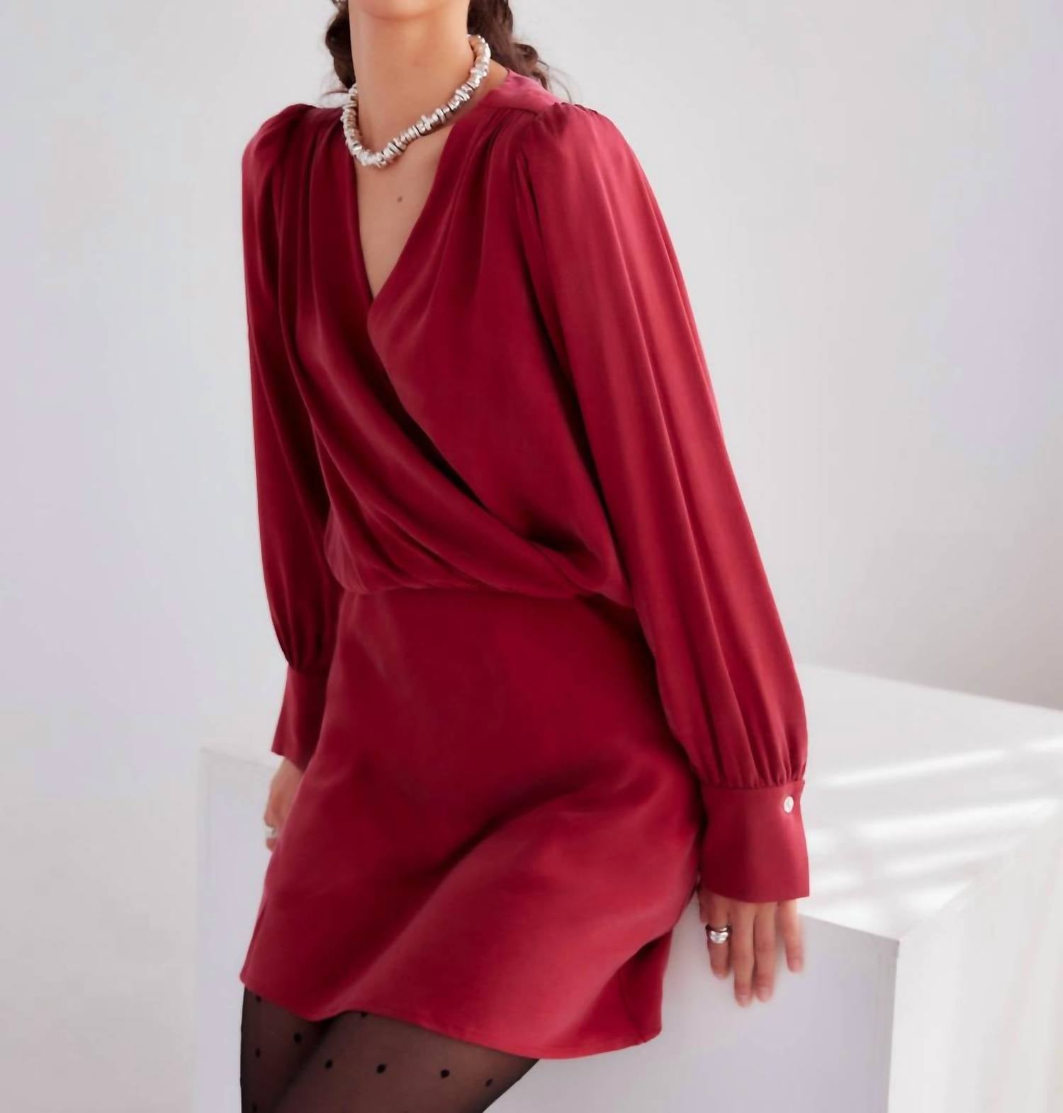 Fifteen Twenty Denise Drape Front Mini Dress in brick - women's dress - view 4