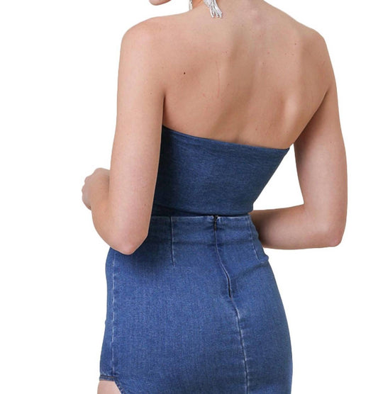 Line And Dot - Joey Denim Top With Ruched Front Detail