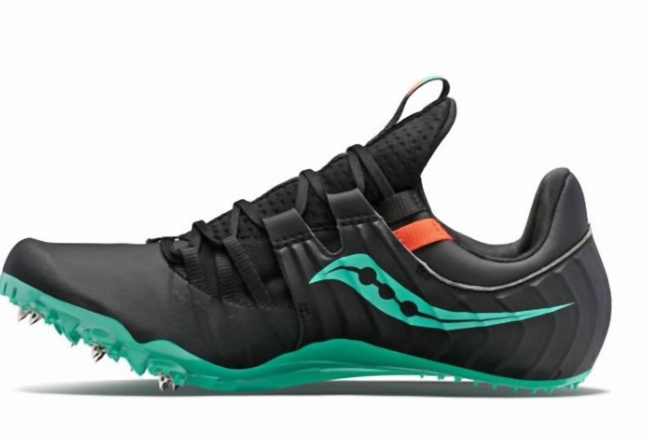 SAUCONY Women's Showdown 5 Spike Shoes in black cool mint - women's shoe - detail view