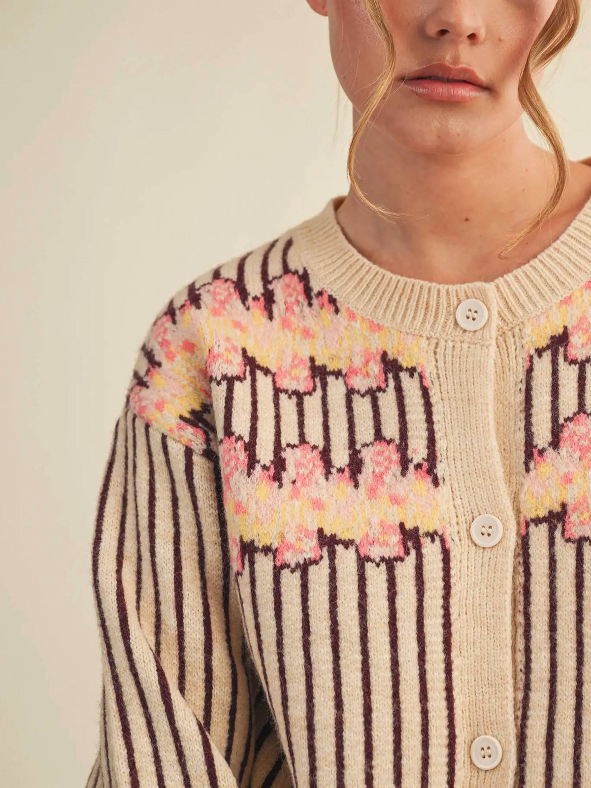 &Merci - Striped Floral Sweater Cardigan