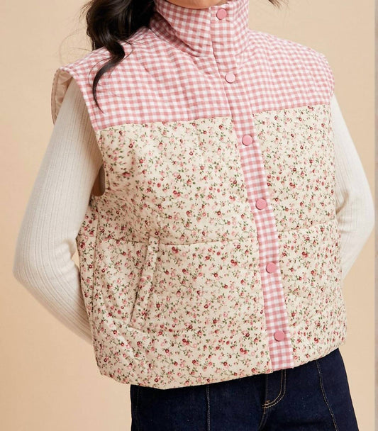 Anniewear - Check & Ditsy Mixed Print Quilted Vest