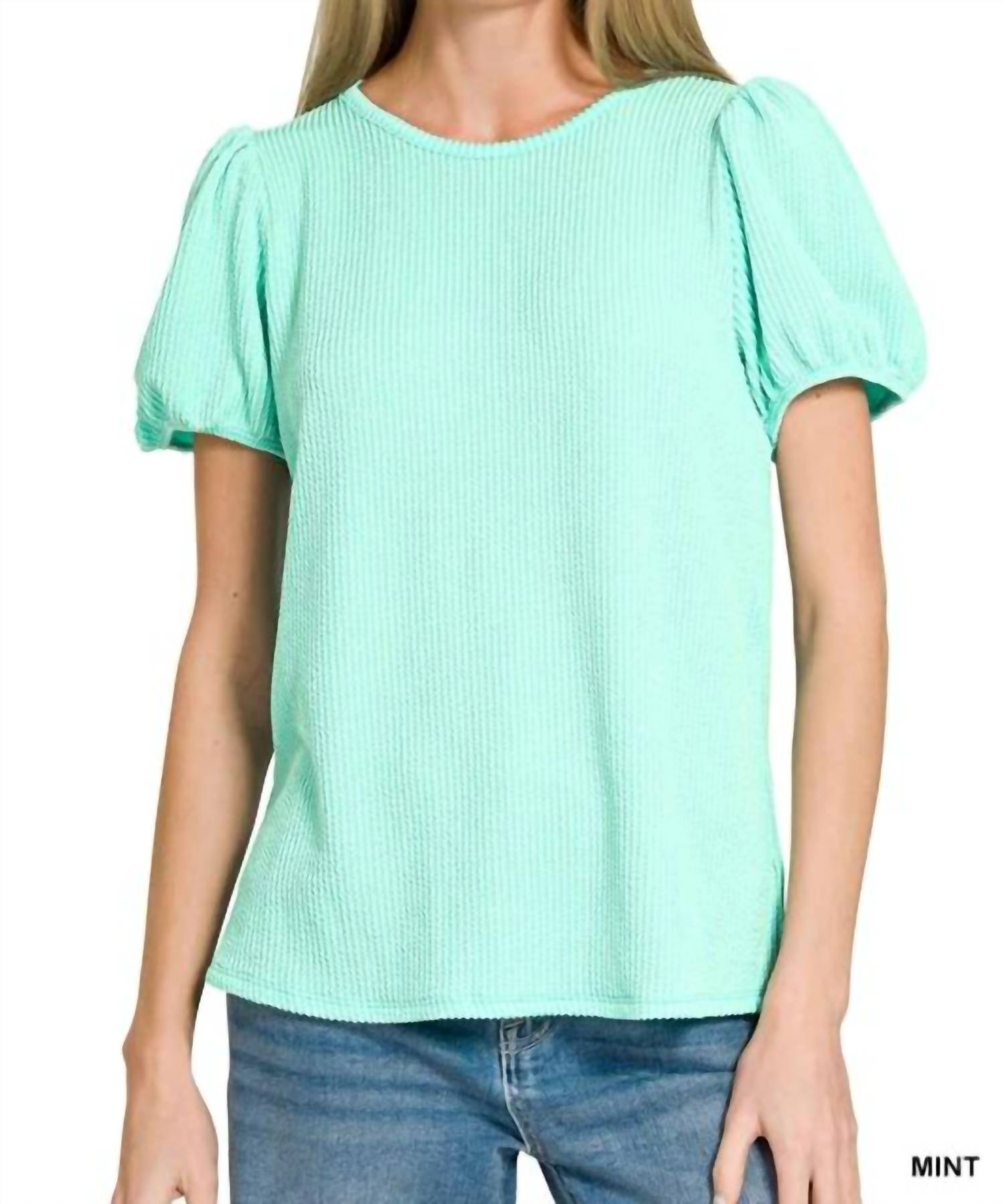 Zenana - Puff Sleeve Corded Shirt