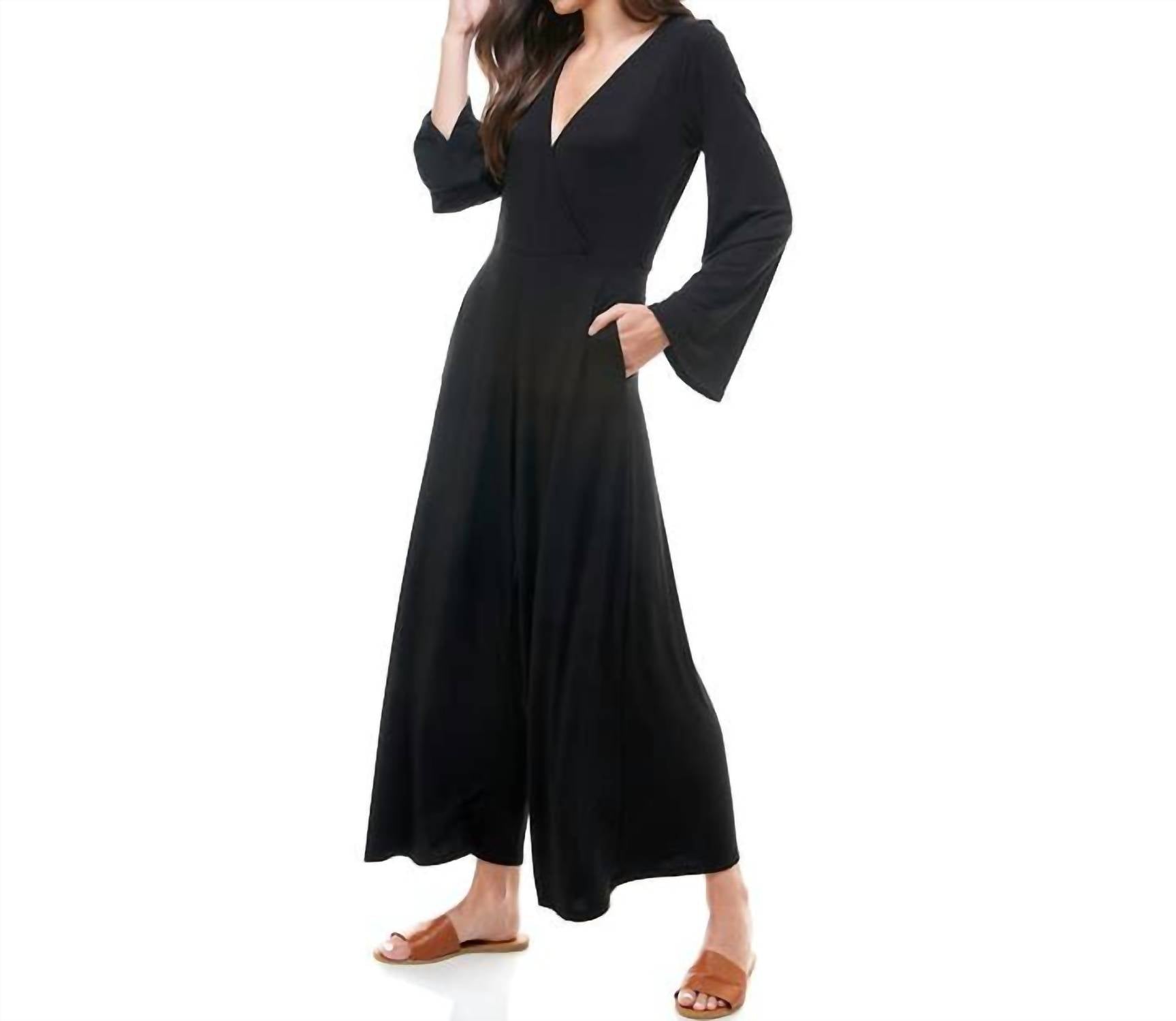 LOVING PEOPLE Deep V Neck Dressy Jumpsuit in black - women's pants - view 4