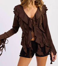 Emory Park - Front Tie Ruffled V-neck Top