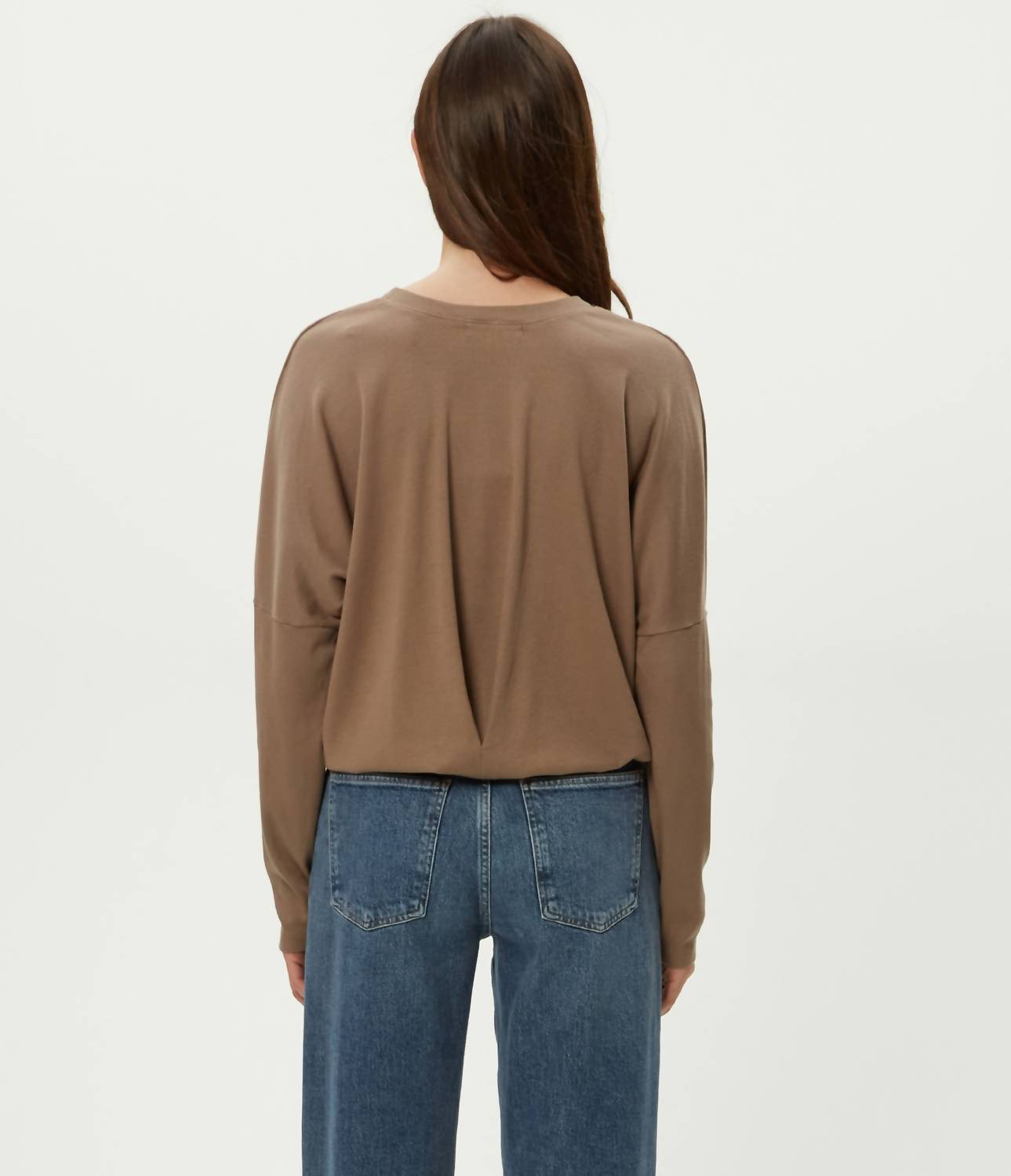Michael Stars Kaley Long Sleeve Top in cobblestone - women's long sleeve top - detail view