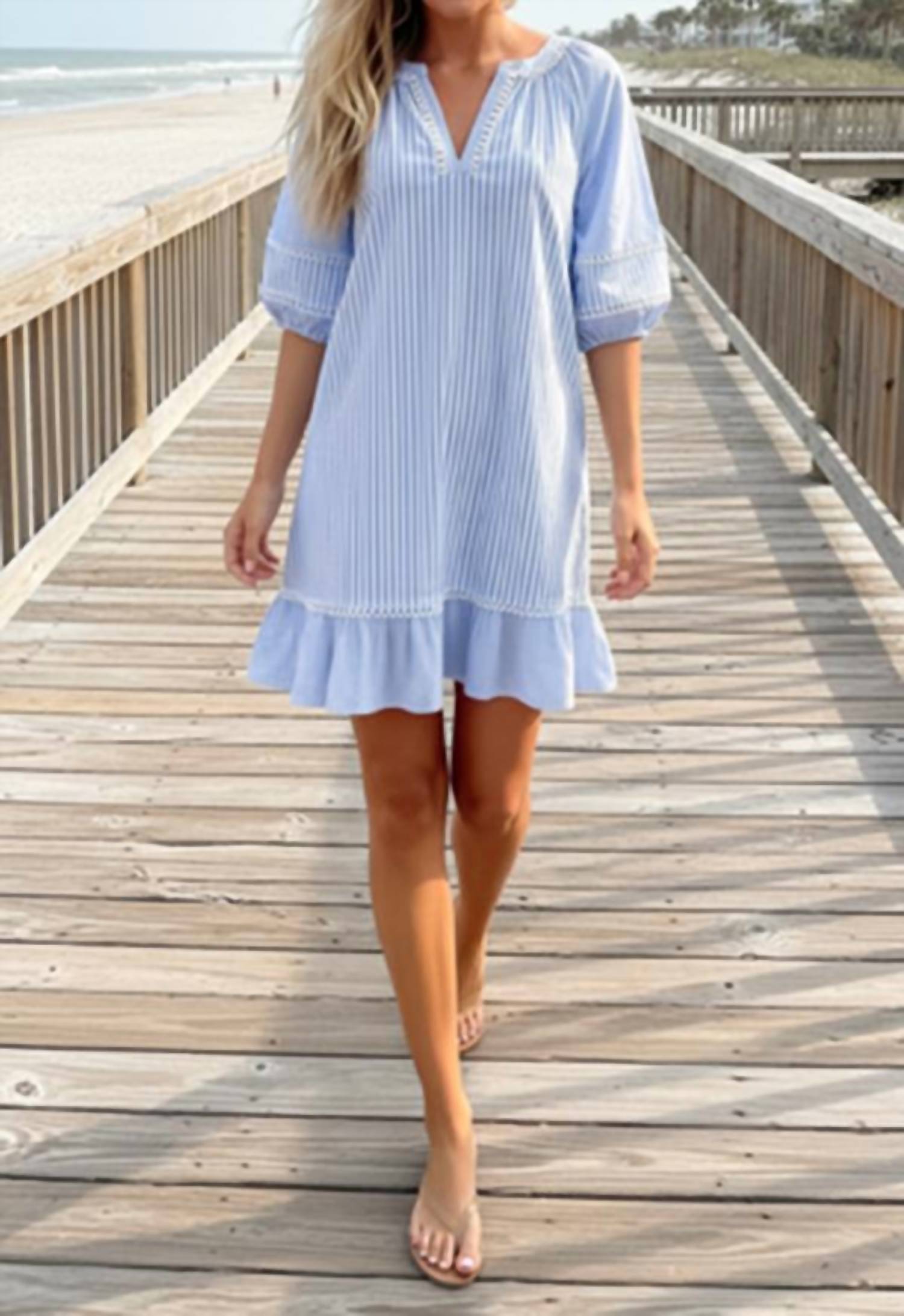 Patty Kim - 3/4 Sleeves Como Stripe Dress