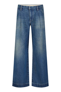 Warp + Weft Women's Venetian Denim Trouser in blue - women's pants