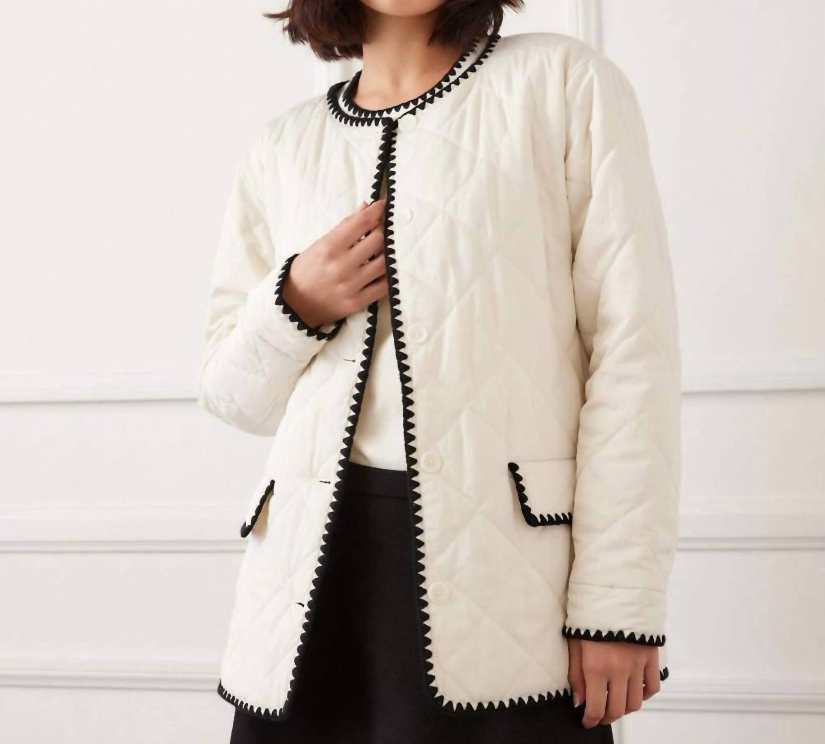 Karen Kane Edge Stitch Quilted Jacket in cream and black - women's jacket - view 6