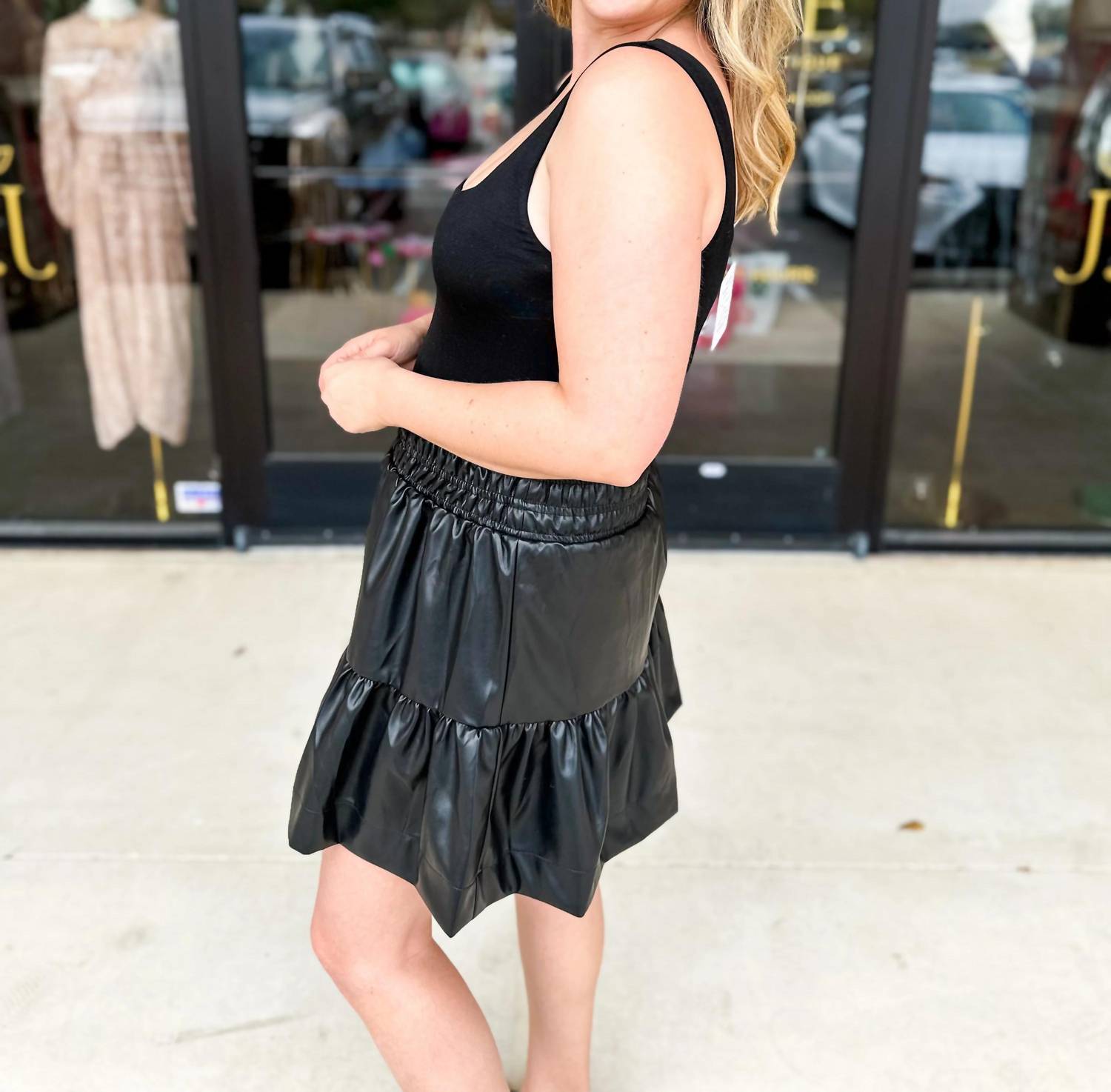 Style Usa - Love The Leather Ruffled Mini Skirt