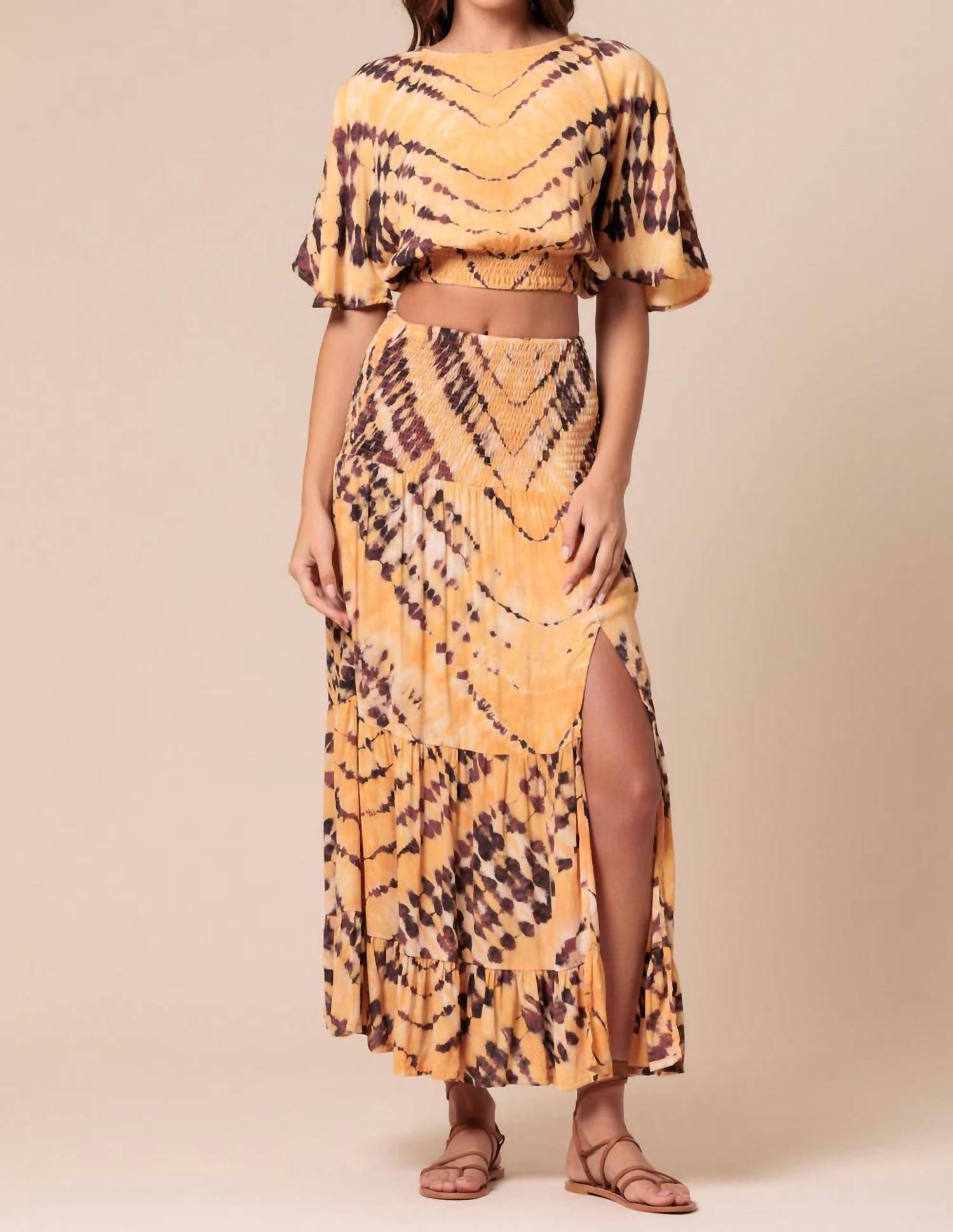 Marla Smocked Tie Dyed Maxi Skirt