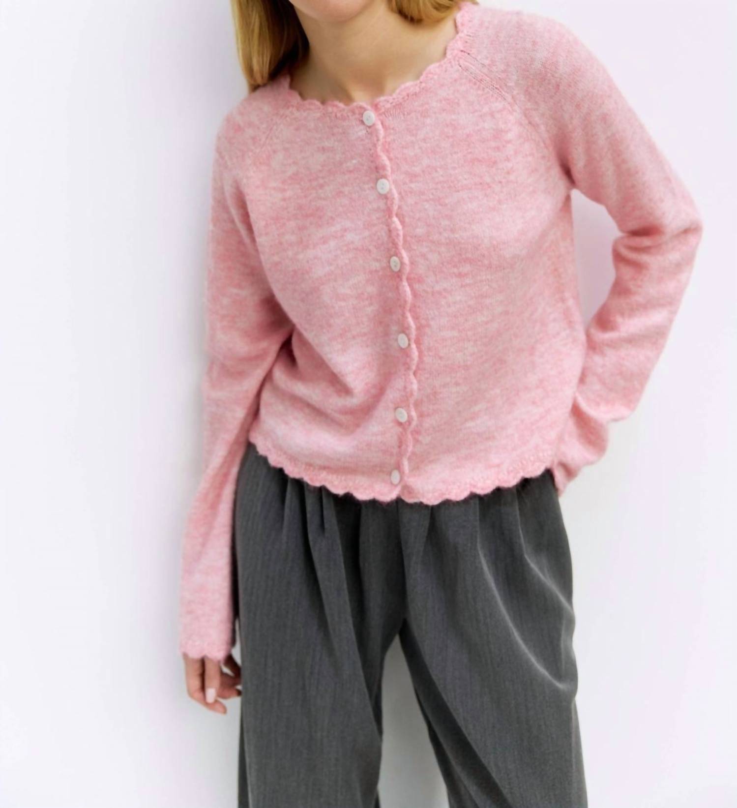 MOD REF Tiffany Cardigan in heathered pink - women's cardigan