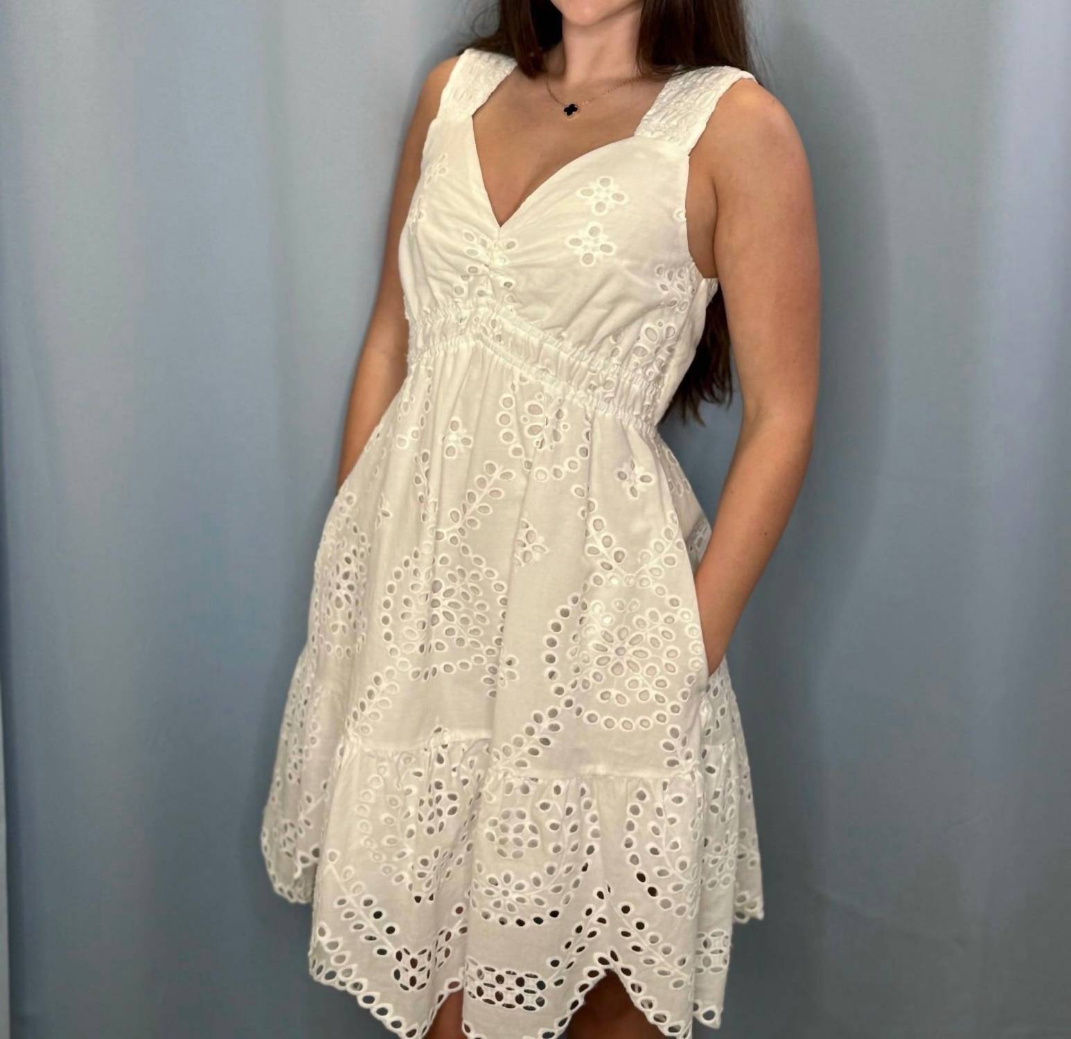 Skies Are Blue - Women's Scallop Hem Eyelet Dress