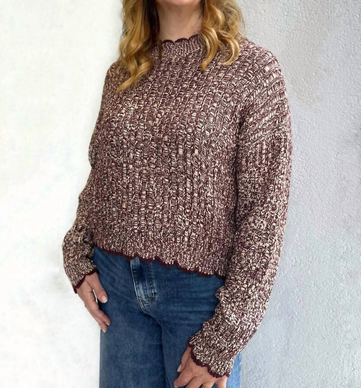Autumn Cashmere - Tipped Ladder Stitch Crew Neck Top