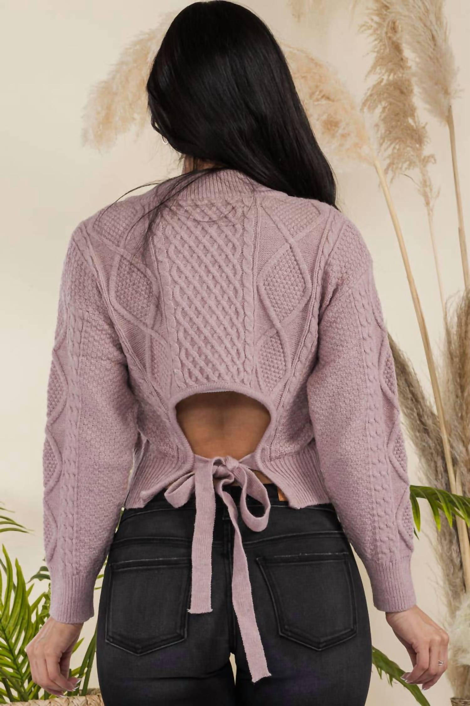 Feel In Apparel Cropped Knitted V-neck Sweater in apparel cropped knitted v neck sweater in mauve - women's sweater - view 4
